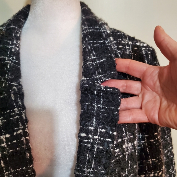 Nanette Lapore black white window pane boucle knit open front blazer jacket. - Picture 6 of 14